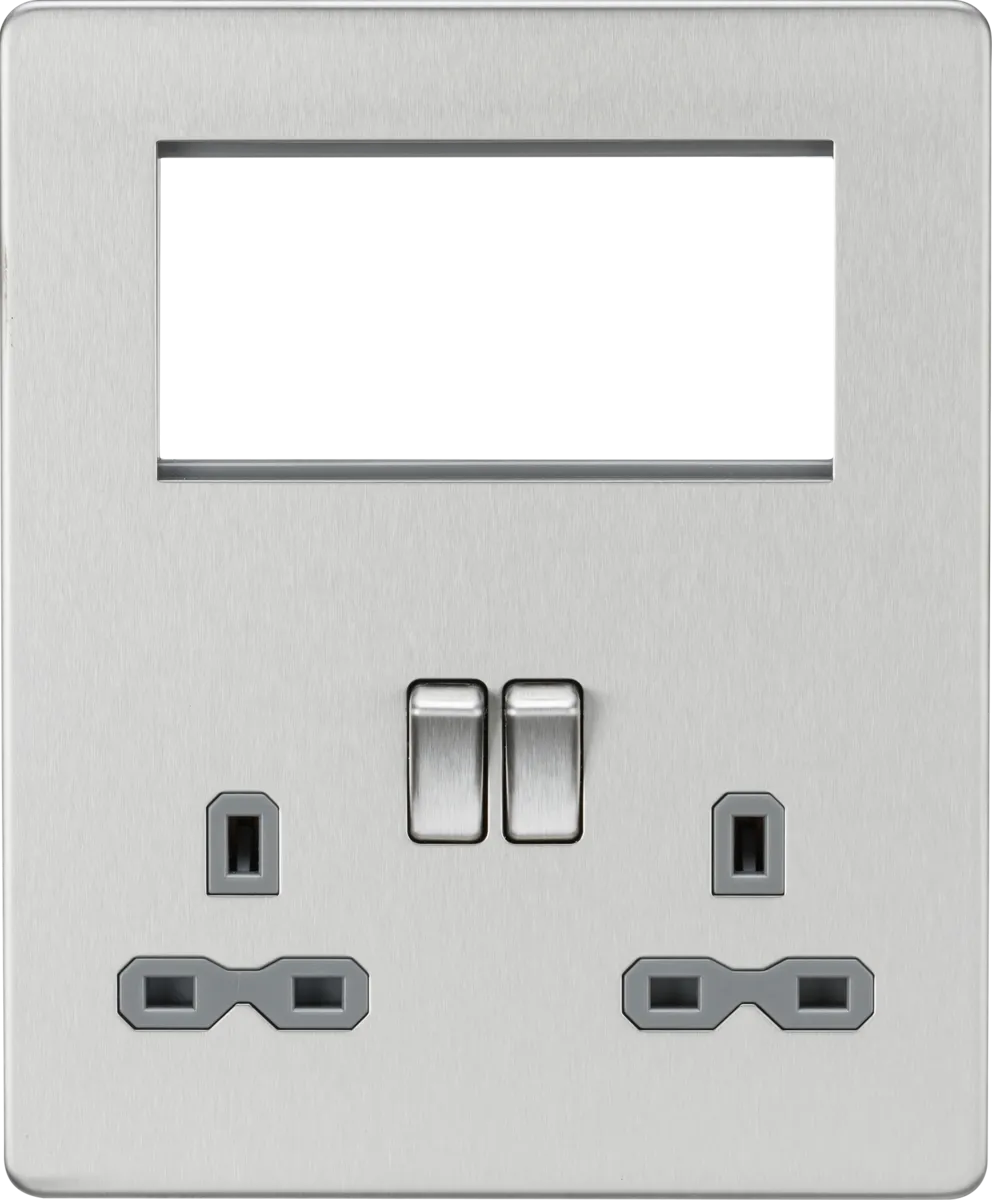 Knightsbridge SFR194BCG Screwless Small Multimedia Combination  Plate - Brushed Chrome   Grey Insert
