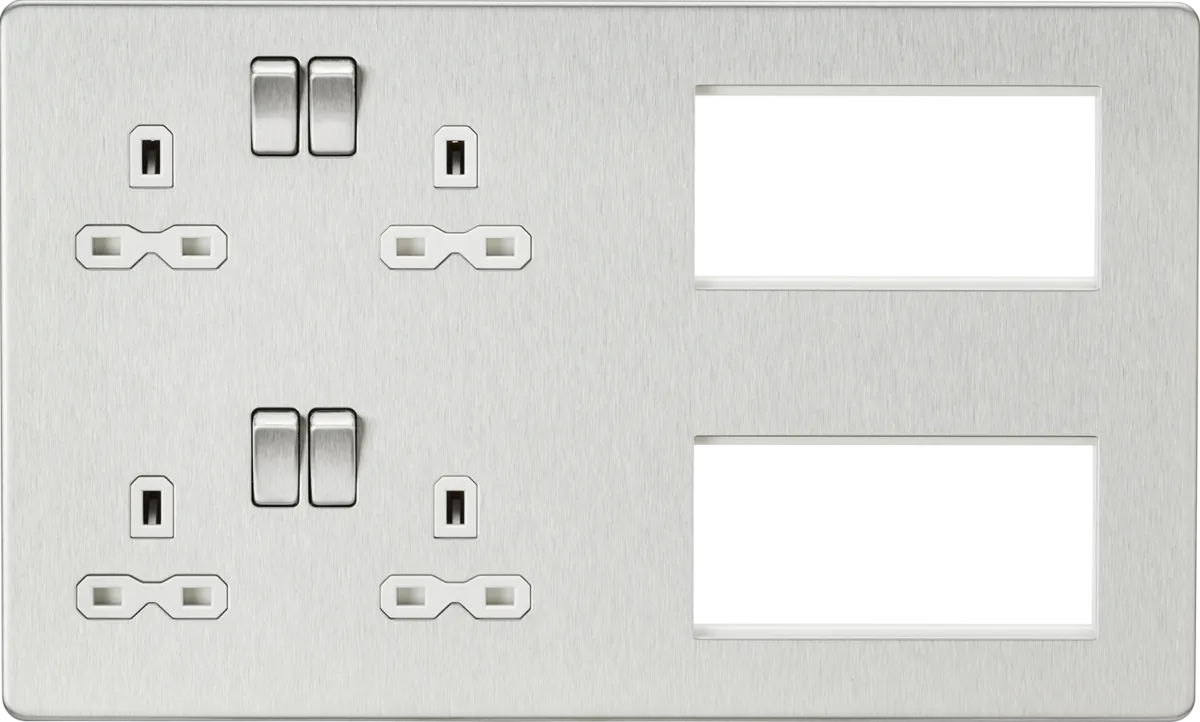 Knightsbridge SFR298BCW Screwless Combination Plate - Brushed Chrome   White Insert