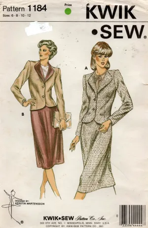 Kwik Sew 1184 Womens Shaped Jacket & Skirt 1980s Vintage Sewing Pattern Bust 32 - 37 inches UNCUT Factory Folded