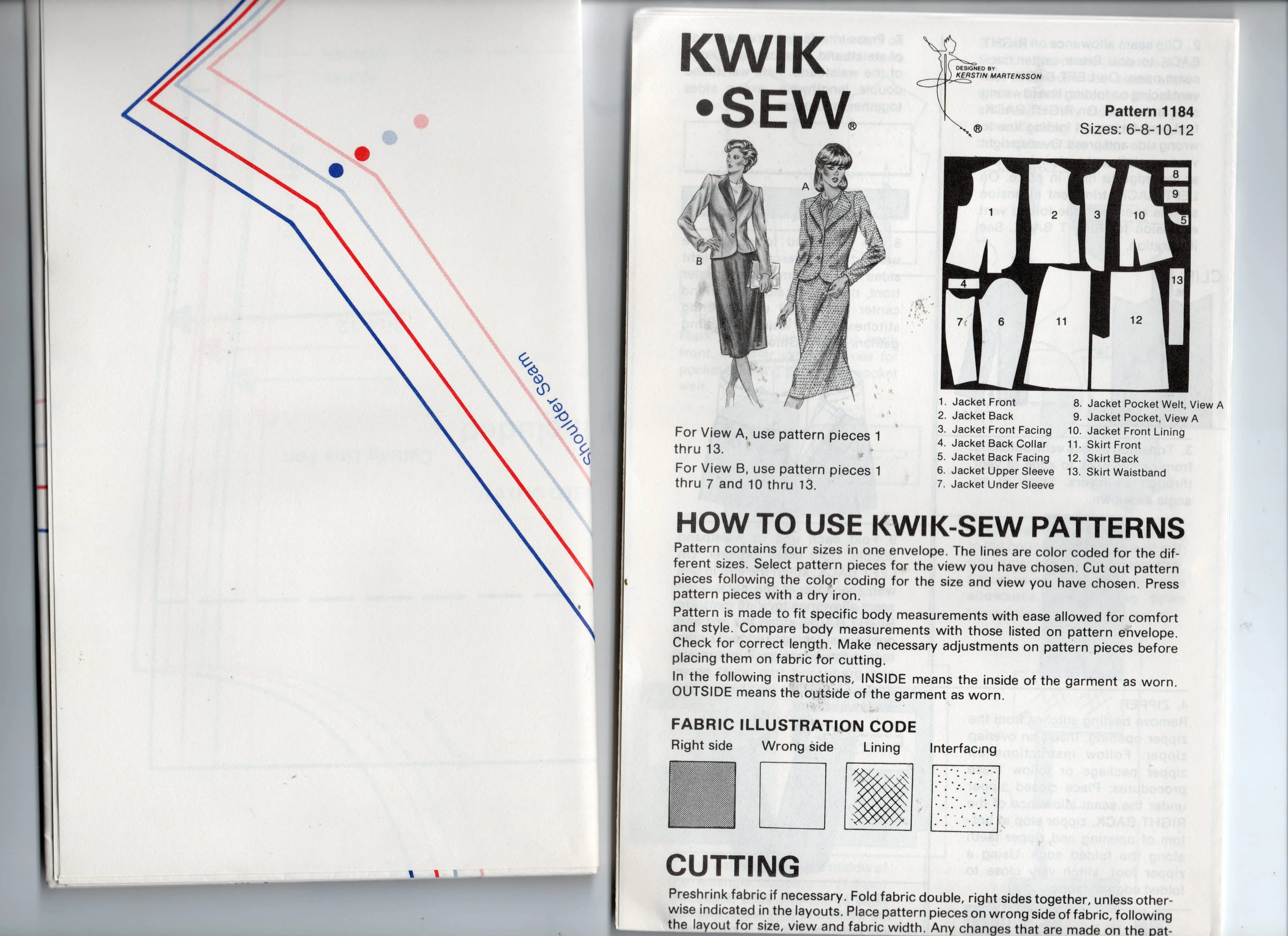 Kwik Sew 1184 Womens Shaped Jacket & Skirt 1980s Vintage Sewing Pattern Bust 32 - 37 inches UNCUT Factory Folded
