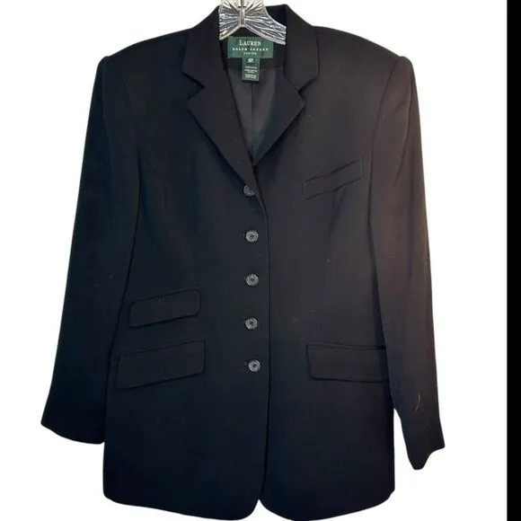LAUREN RALPH LAUREN WOMANS BLAZER BLACK 10petite wool layer coat jacket suit