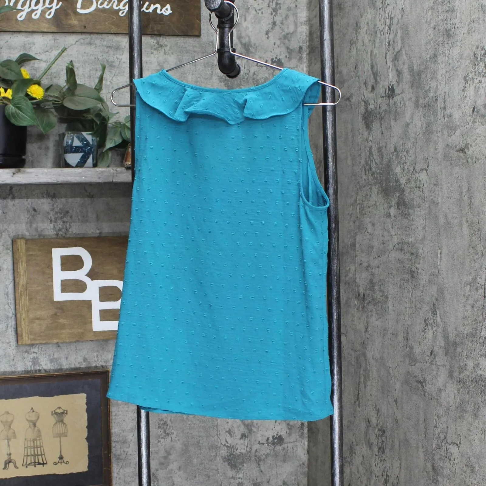 LC Lauren Conrad Womens Pintuck Ruffle Front Sleeveless Blouse Shirt Top Blue S