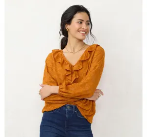 Lc Lauren Conrad Women's Ruffled Peasant Blouse WL23W019RS1