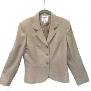 Le Suit Blazer Women's Vintage Gold Tan Two Tone Collared Three Button Size 8