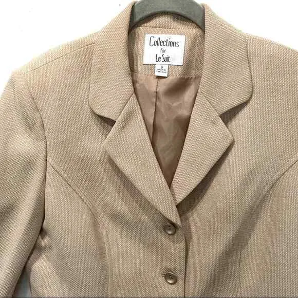 Le Suit Blazer Women's Vintage Gold Tan Two Tone Collared Three Button Size 8