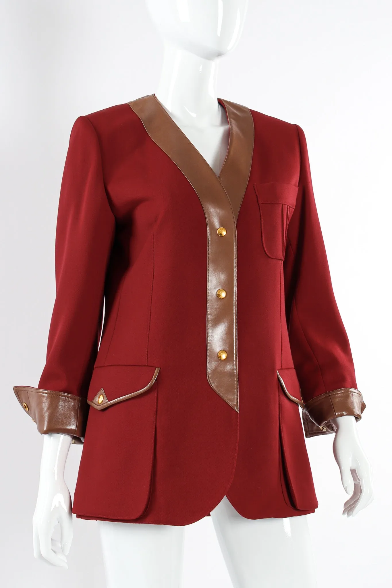 Leather Contrast Wool Blazer