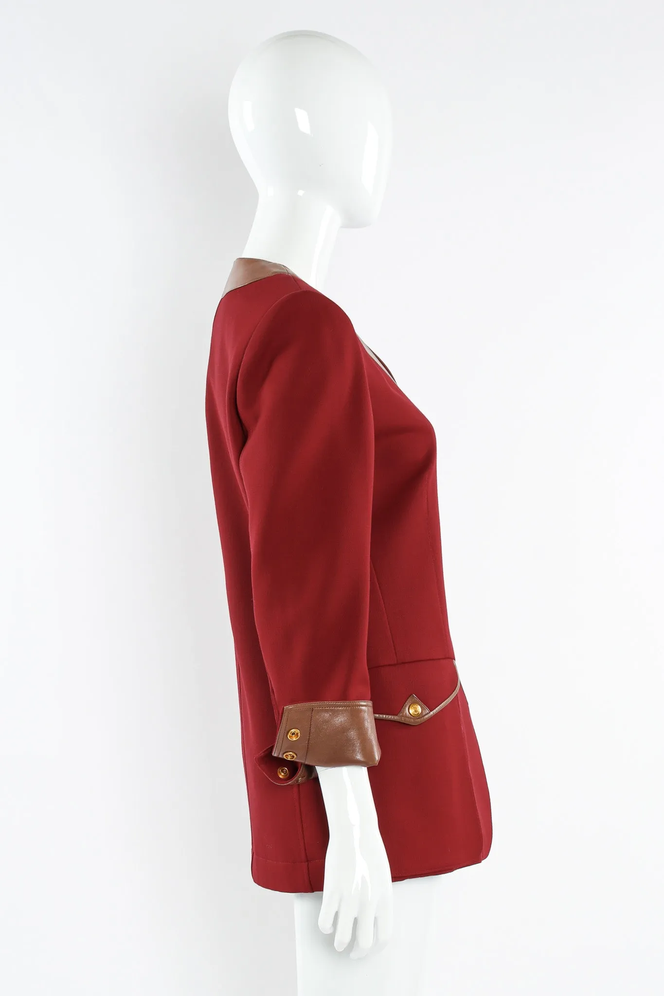 Leather Contrast Wool Blazer