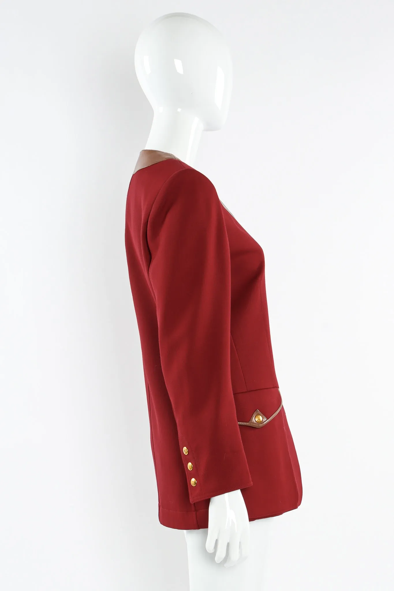 Leather Contrast Wool Blazer