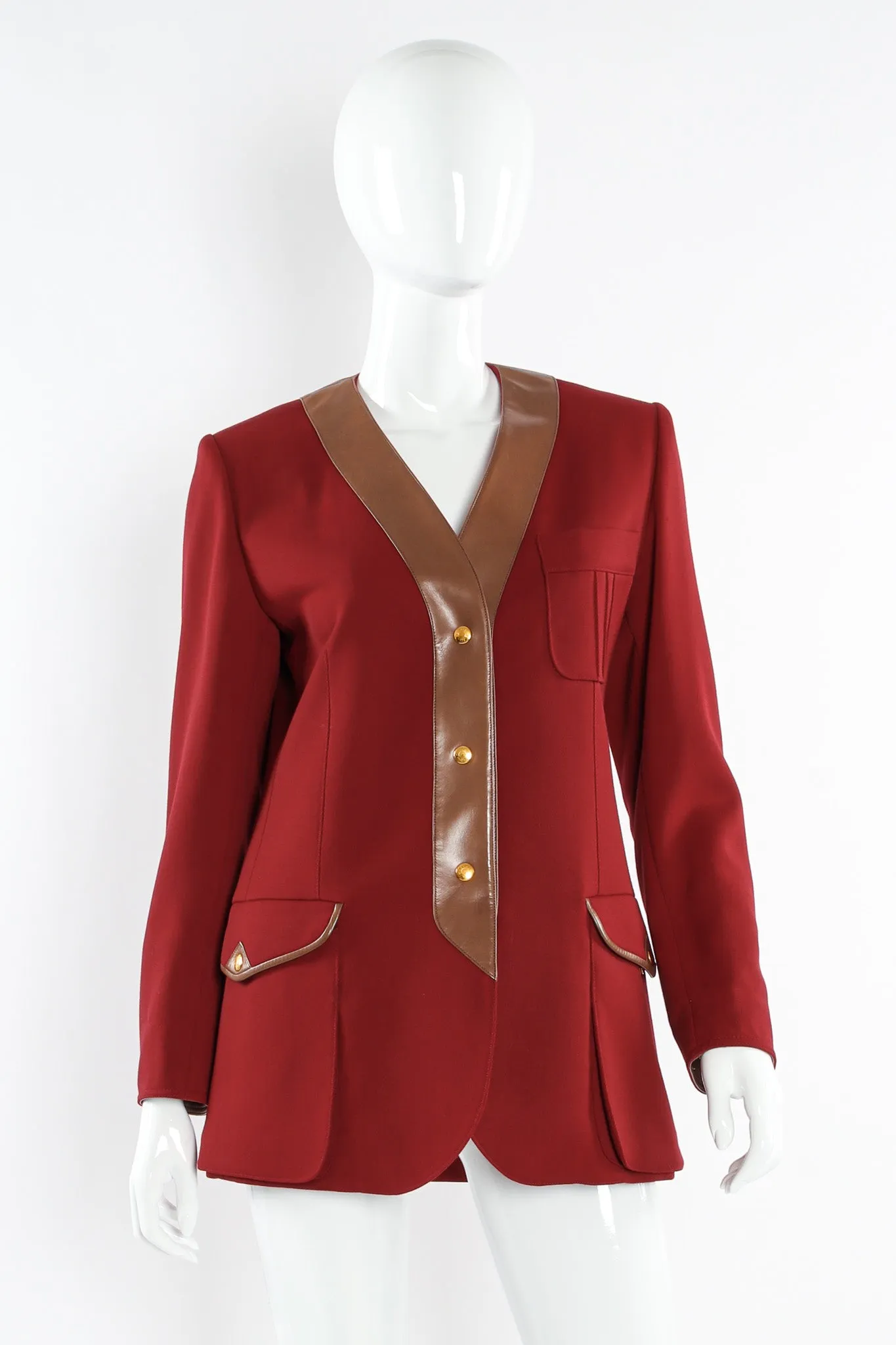 Leather Contrast Wool Blazer