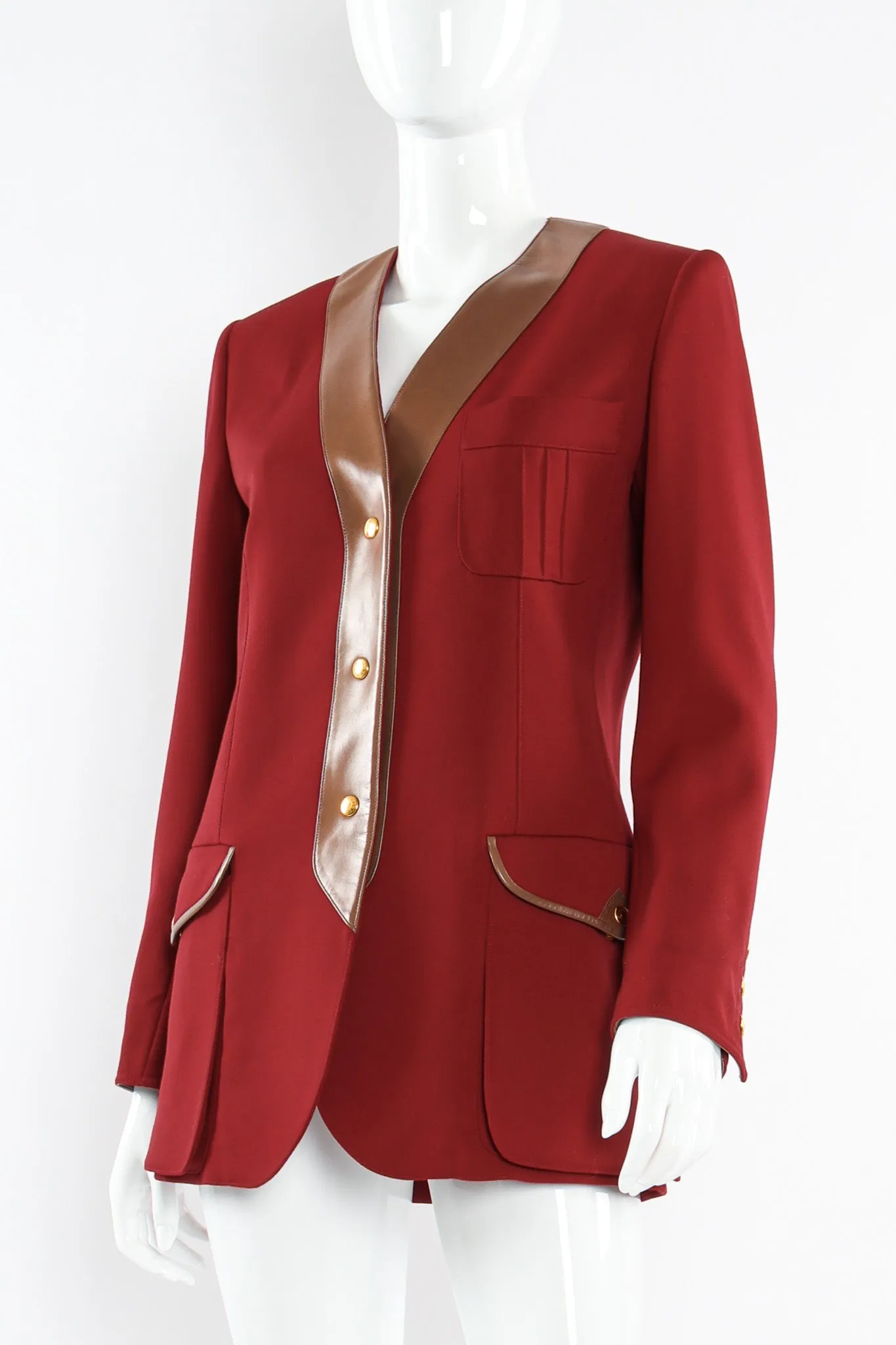 Leather Contrast Wool Blazer