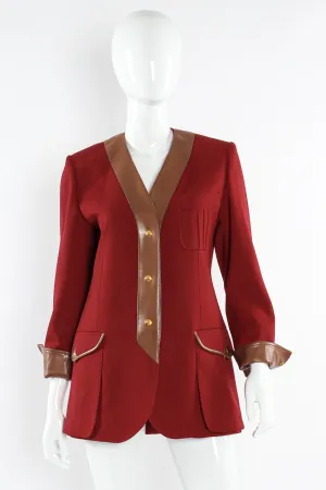 Leather Contrast Wool Blazer