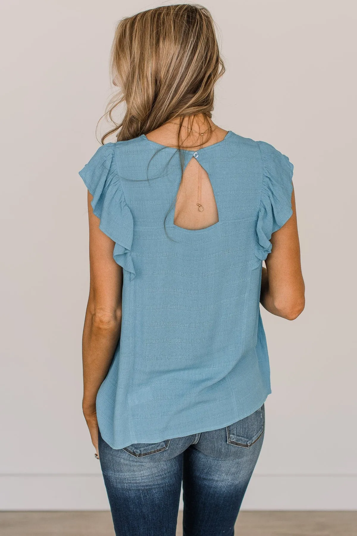 Let You Know Flutter Sleeve Blouse- Dusty Blue