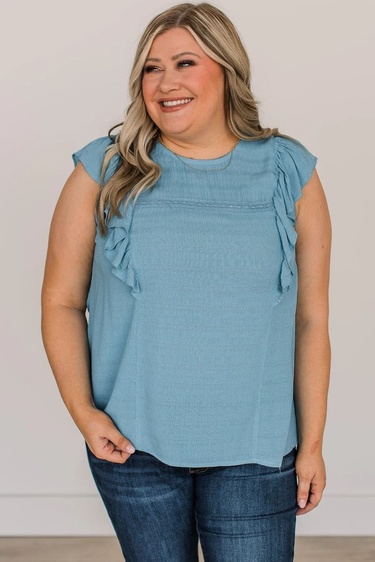 Let You Know Flutter Sleeve Blouse- Dusty Blue