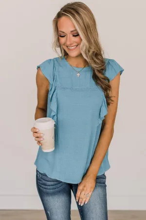 Let You Know Flutter Sleeve Blouse- Dusty Blue