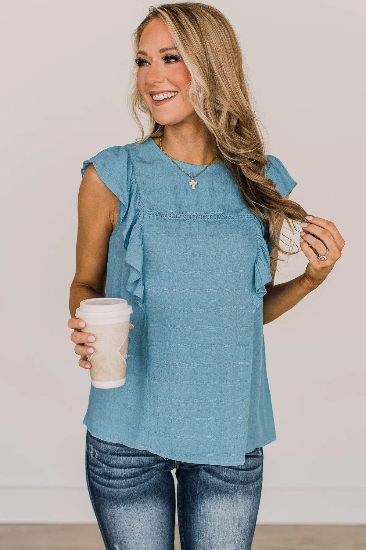 Let You Know Flutter Sleeve Blouse- Dusty Blue