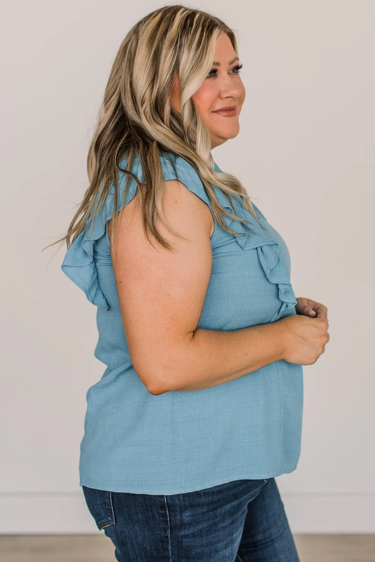 Let You Know Flutter Sleeve Blouse- Dusty Blue