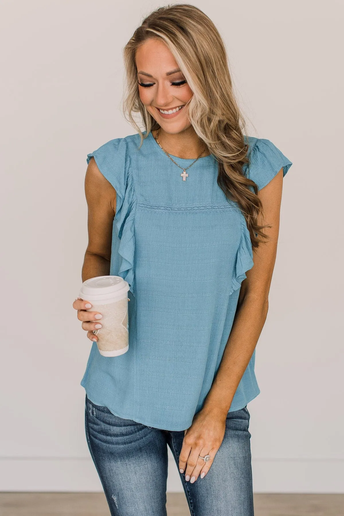 Let You Know Flutter Sleeve Blouse- Dusty Blue