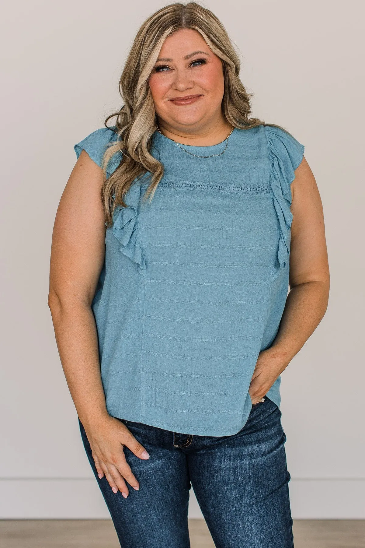 Let You Know Flutter Sleeve Blouse- Dusty Blue