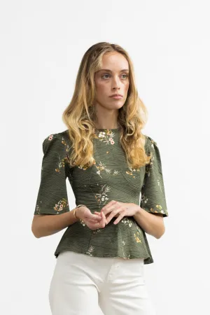 Lisa Top / Olive Floral Cotton