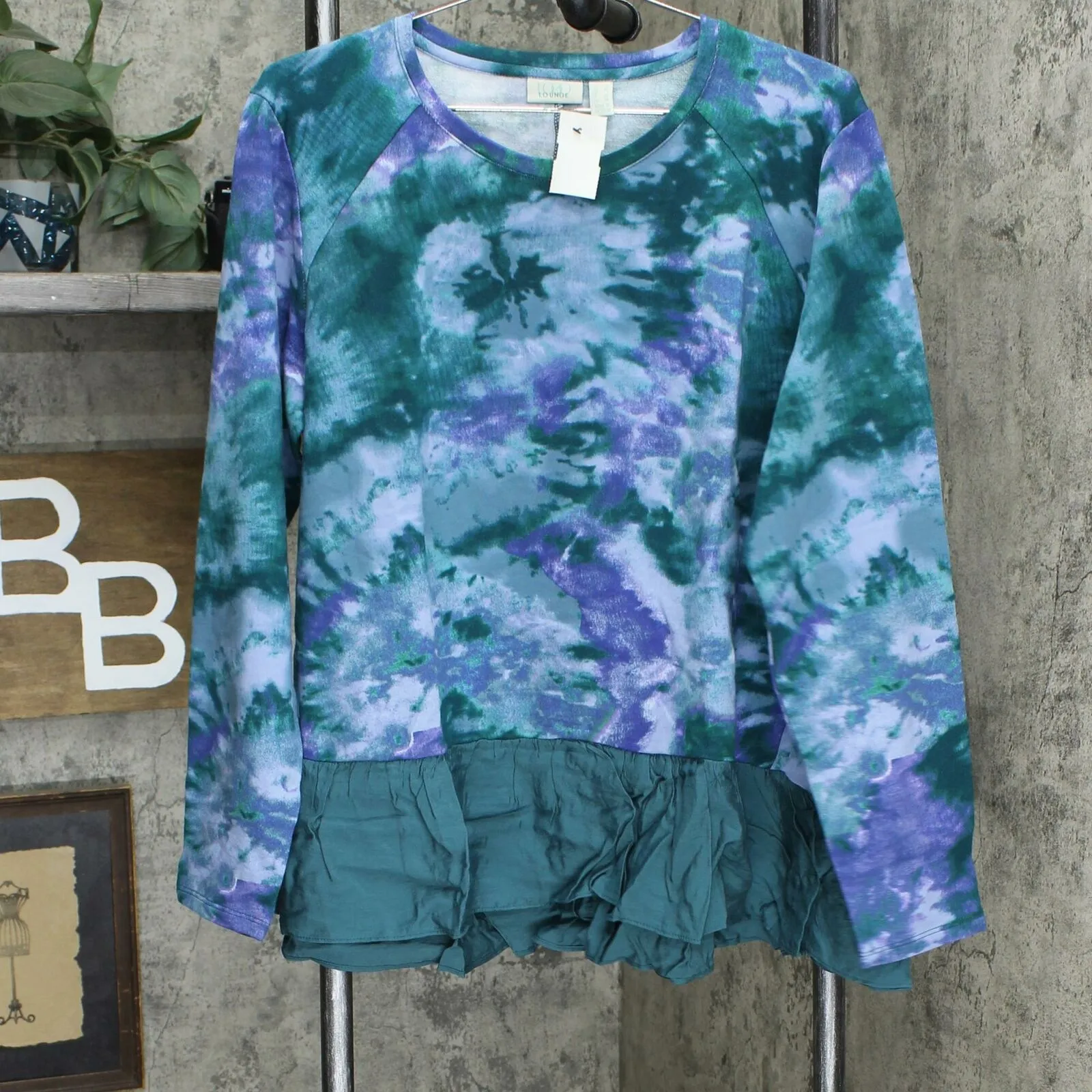 LOGO by Lori Goldstein Women's Woven Hem French Terry Lounge Top