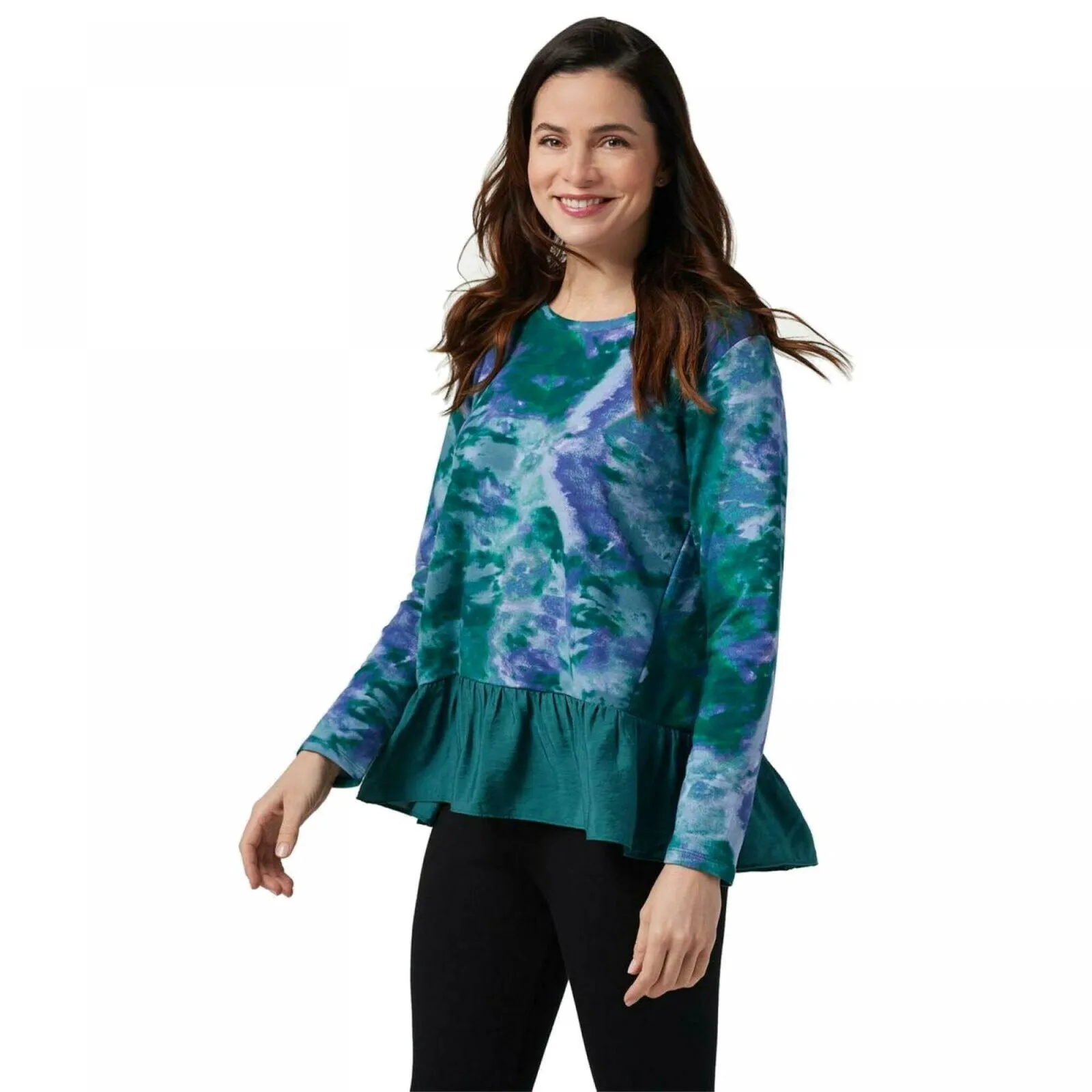 LOGO by Lori Goldstein Women's Woven Hem French Terry Lounge Top