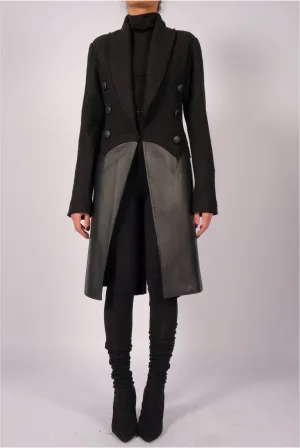 Long Wool Blazer with Leather
