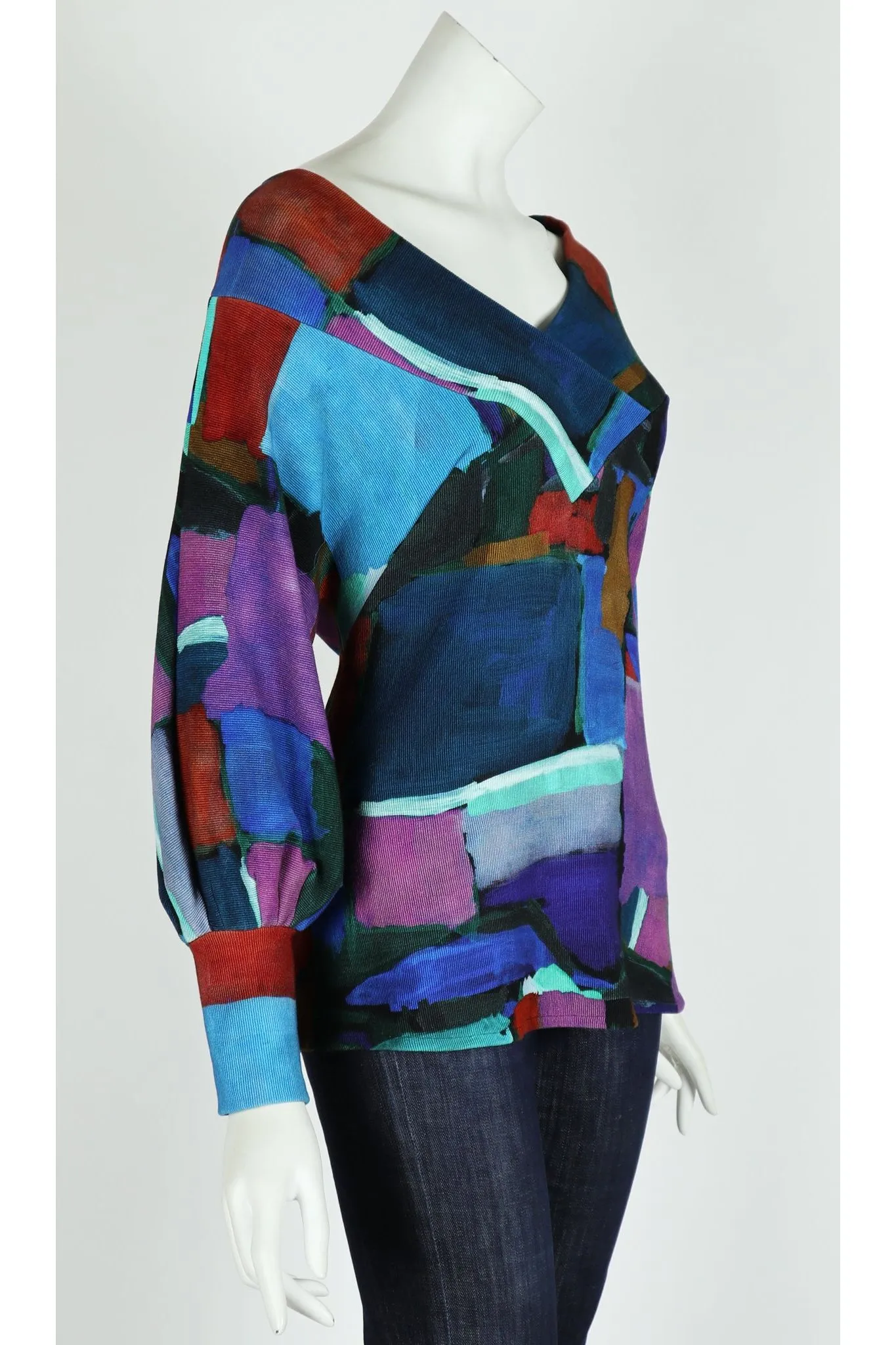 LUPE Wide Portrait Collar Long Dolman Sleeves Ribbed Jersey Tunic Top
