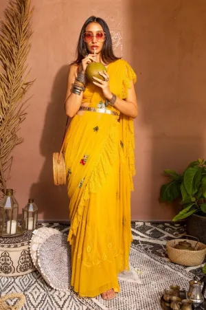 Mango flounce sari