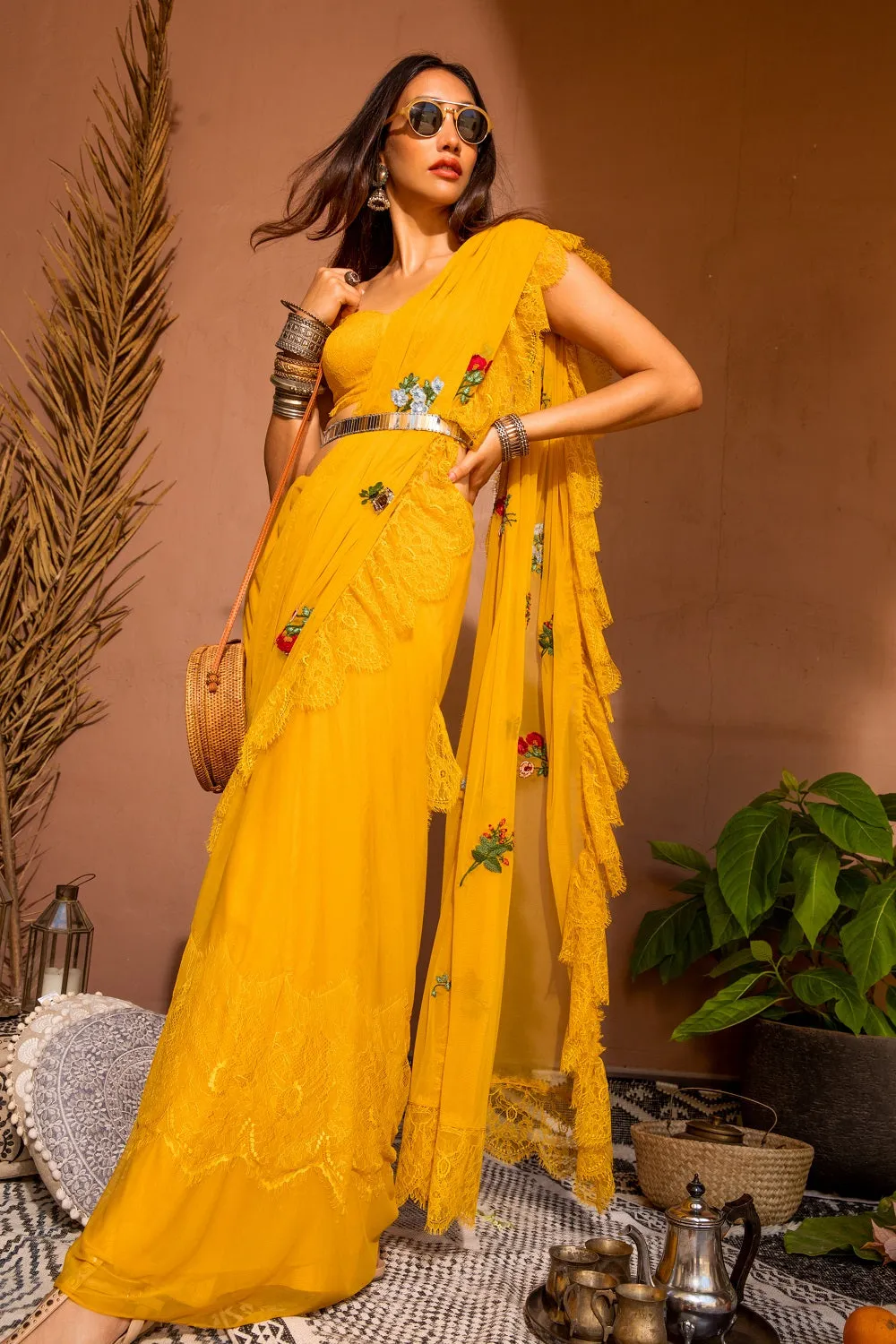 Mango flounce sari