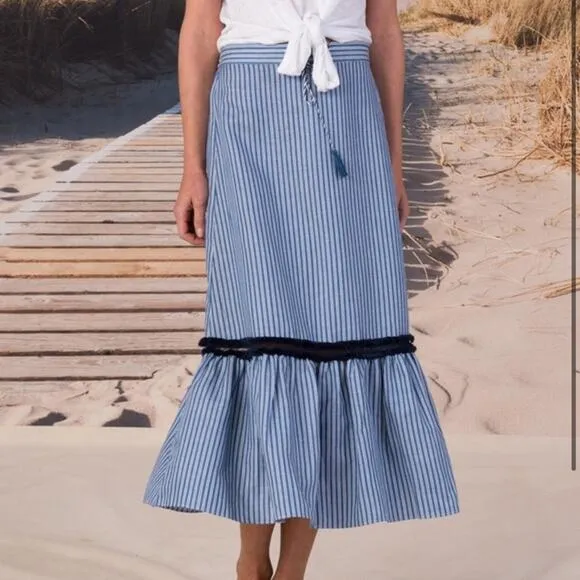 Margaret O’Leary Maison blue striped midi skirt
