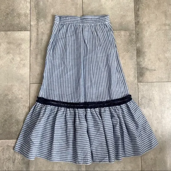 Margaret O’Leary Maison blue striped midi skirt