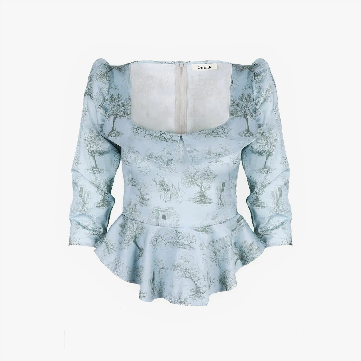 Mari Top / Cottage Blue   Pewter Green Toile Cotton