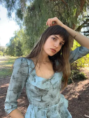Mari Top / Cottage Blue   Pewter Green Toile Cotton