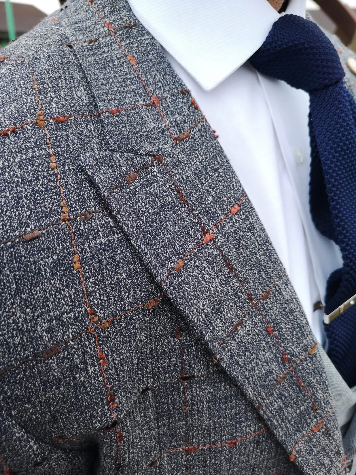 Medina - Steel Blue/Orange 3 Piece Suit