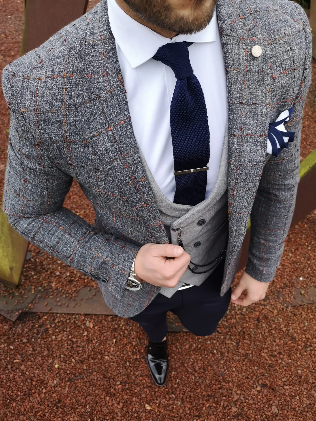 Medina - Steel Blue/Orange 3 Piece Suit
