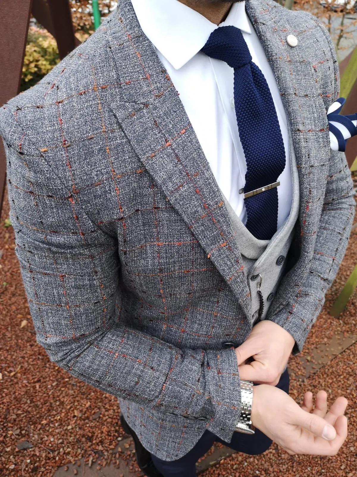 Medina - Steel Blue/Orange 3 Piece Suit