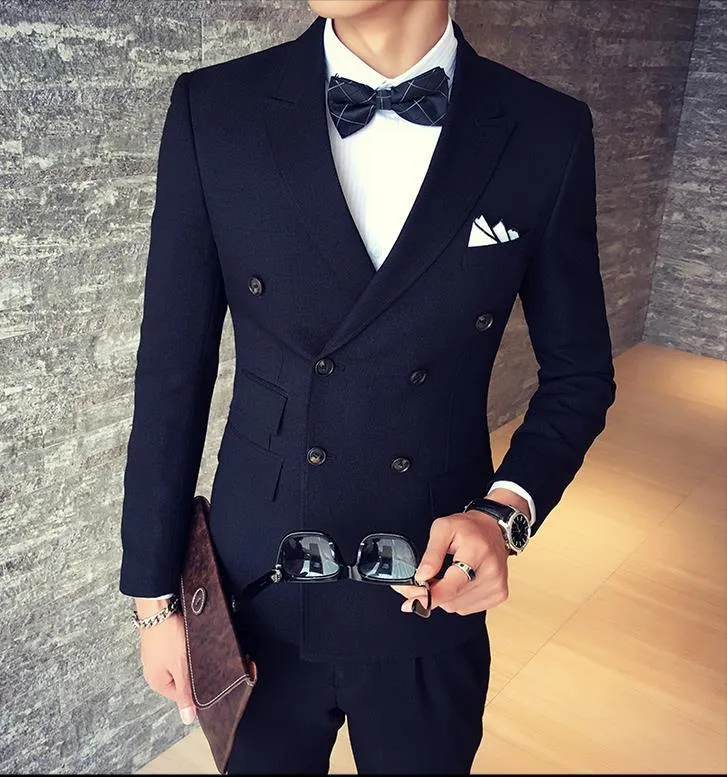 Men's Double Breasted 3 Piece Suit In 3 Colors Up To Size 3XL