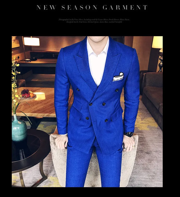 Men's Double Breasted 3 Piece Suit In 3 Colors Up To Size 3XL