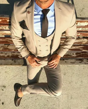 Men's Double Breasted Light Brown 3 Piece Suit Up To 6XL