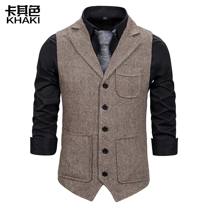 Men's Herringbone Single-breasted Lapel Waistcoat Suit Vest