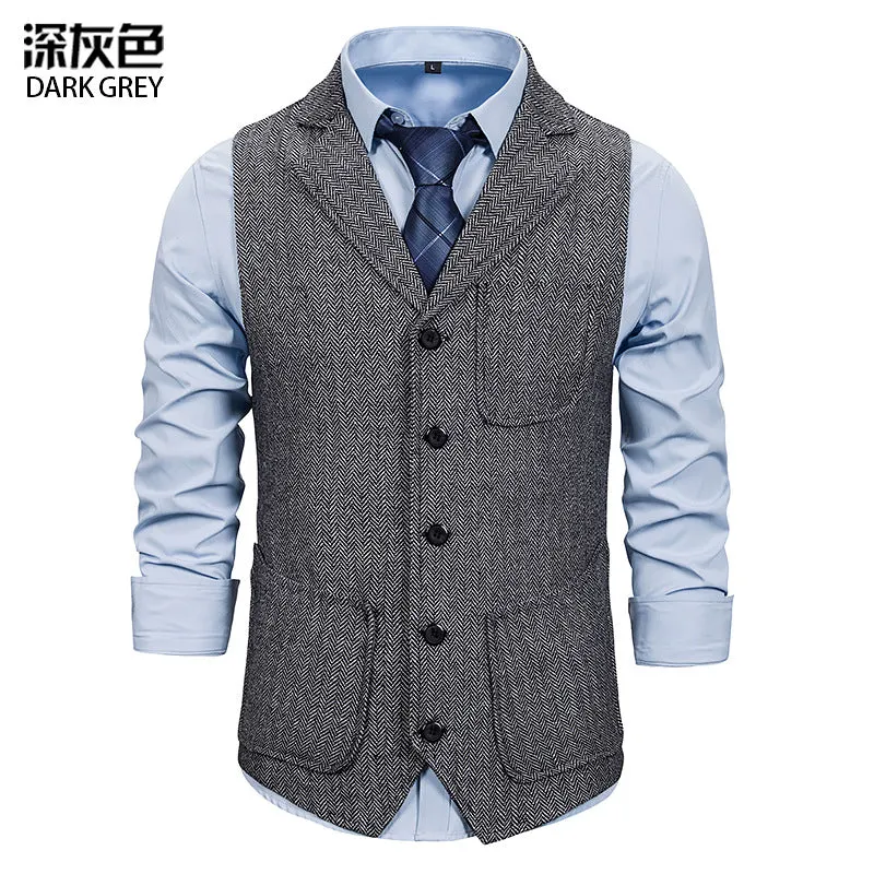 Men's Herringbone Single-breasted Lapel Waistcoat Suit Vest