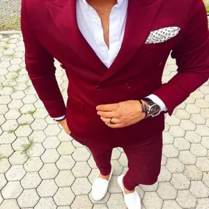 Men's Peaked Lapel Double Breasted Suit Up To 6XL
