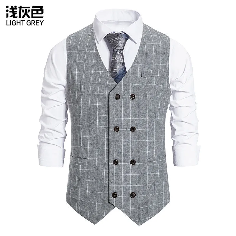 Men's Plaid Double-breasted Waistcoat Suit