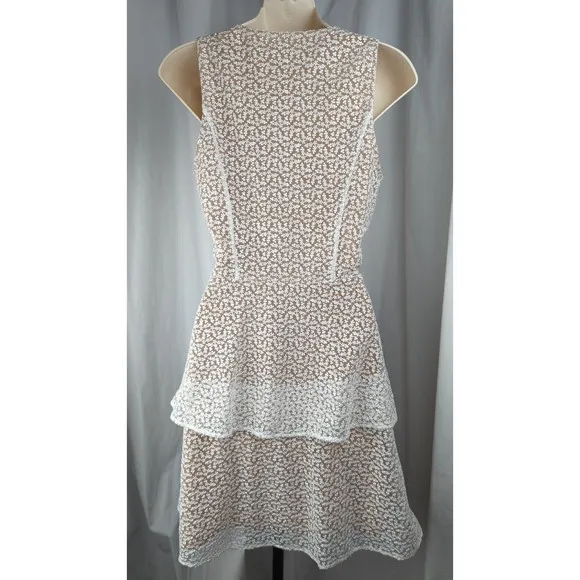 Michael Kors Cocktail Wedding Dress Peplum White Embroidery Nude V-neck M 8