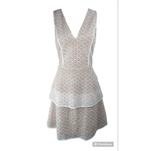Michael Kors Cocktail Wedding Dress Peplum White Embroidery Nude V-neck M 8