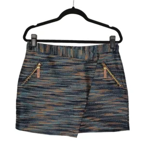 MICHAEL MICHAEL KORS Blue Brown Stripe Print Asymmetrical Wrap Mini Skirt 4 S