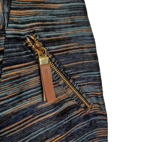 MICHAEL MICHAEL KORS Blue Brown Stripe Print Asymmetrical Wrap Mini Skirt 4 S
