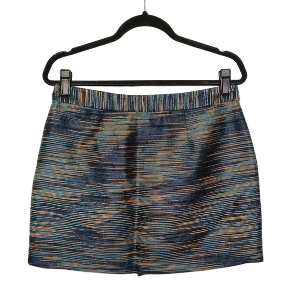 MICHAEL MICHAEL KORS Blue Brown Stripe Print Asymmetrical Wrap Mini Skirt 4 S