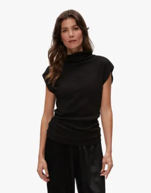 Michael Stars Reese Shine Power Shoulder Top in Black