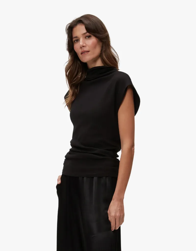 Michael Stars Reese Shine Power Shoulder Top in Black